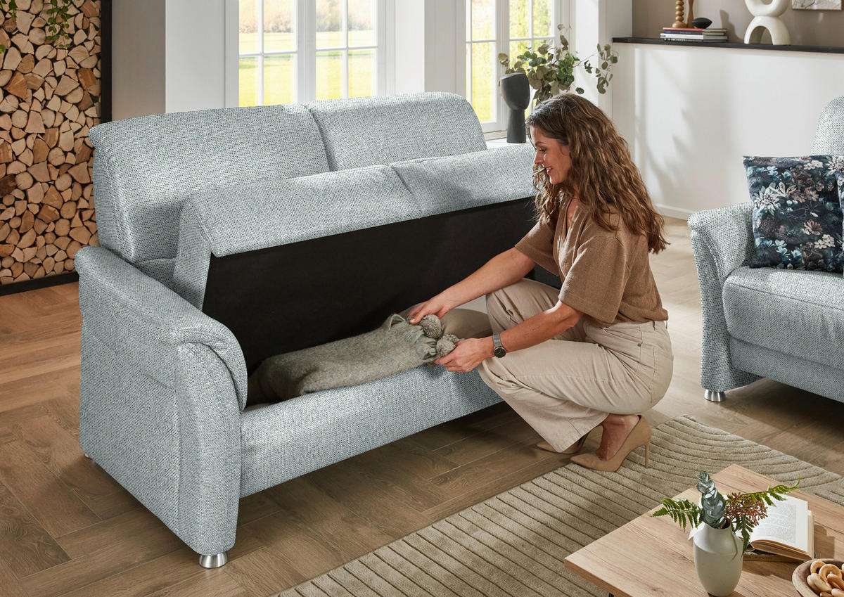 2,5-SITZER Flachgewebe Hellgrau  - Hellgrau/Alufarben, Konventionell, Textil/Metall (172/96/93cm) - Beldomo Premium