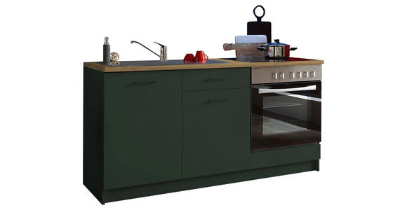 KÜCHENLEERBLOCK 160 cm in Grün, Eichefarben - Eichefarben/Schwarz, KONVENTIONELL, Holzwerkstoff/Kunststoff (160cm) - Xora
