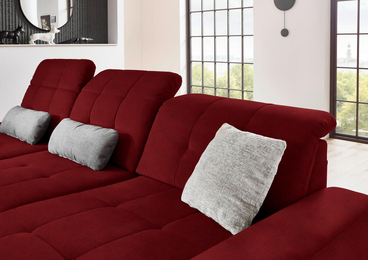 ECKSOFA in Flachgewebe Kirschrot  - Schwarz/Kirschrot, Design, Textil/Metall (309/190cm) - Beldomo Style