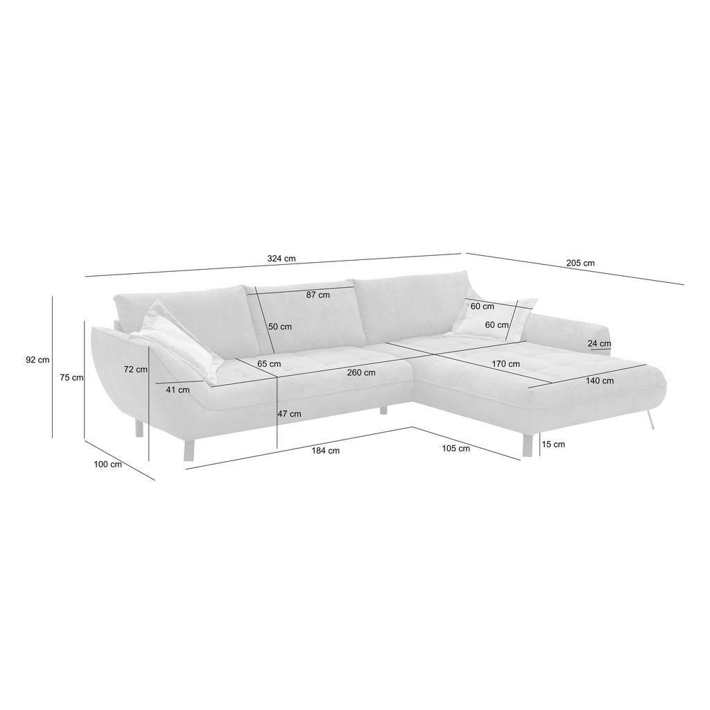 Thumbnail - Livetastic Ecksofa Biarritz, Beige, Textil, 3-Sitzer, Füllung: Silikon, Schaumstoffflocken,Schaumstoff, Ottomane rechts,...