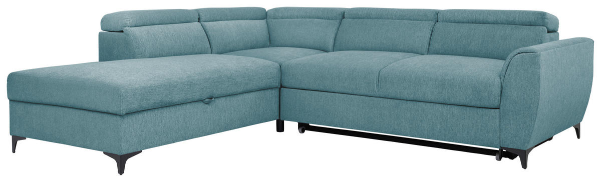 ECKSOFA in Velours Petrol  - Petrol/Schwarz, Konventionell, Textil/Metall (217/255cm) - MID.YOU