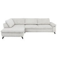 ECKSOFA in Cord, Velours Ecru  - Ecru/Schwarz, Design, Textil/Metall (197/291cm) - Beldomo Style