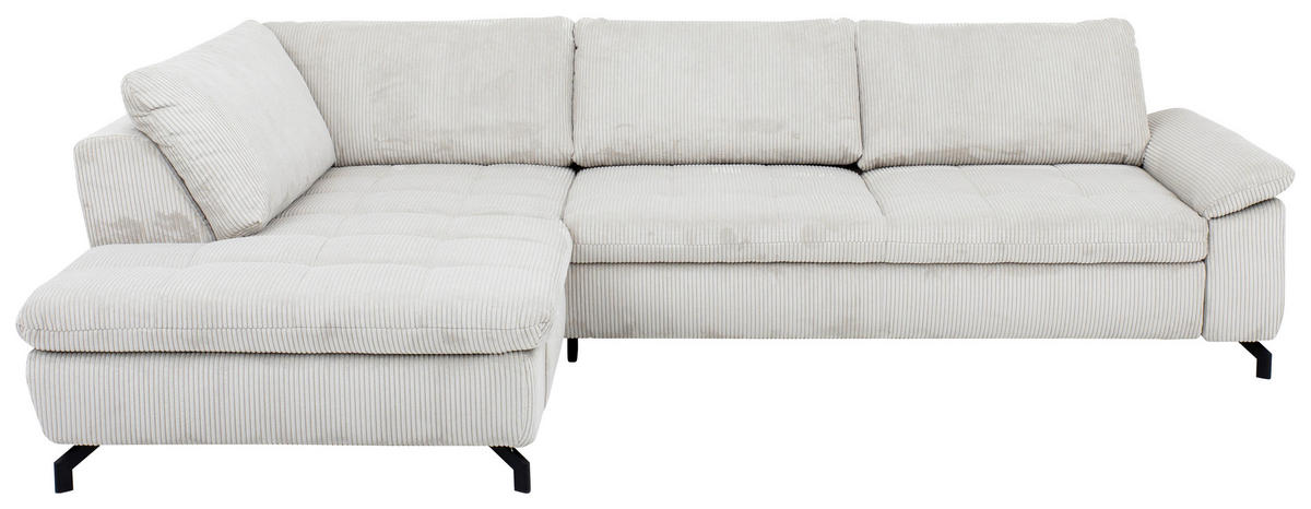 ECKSOFA in Cord, Velours Ecru  - Ecru/Schwarz, Design, Textil/Metall (197/291cm) - Beldomo Style