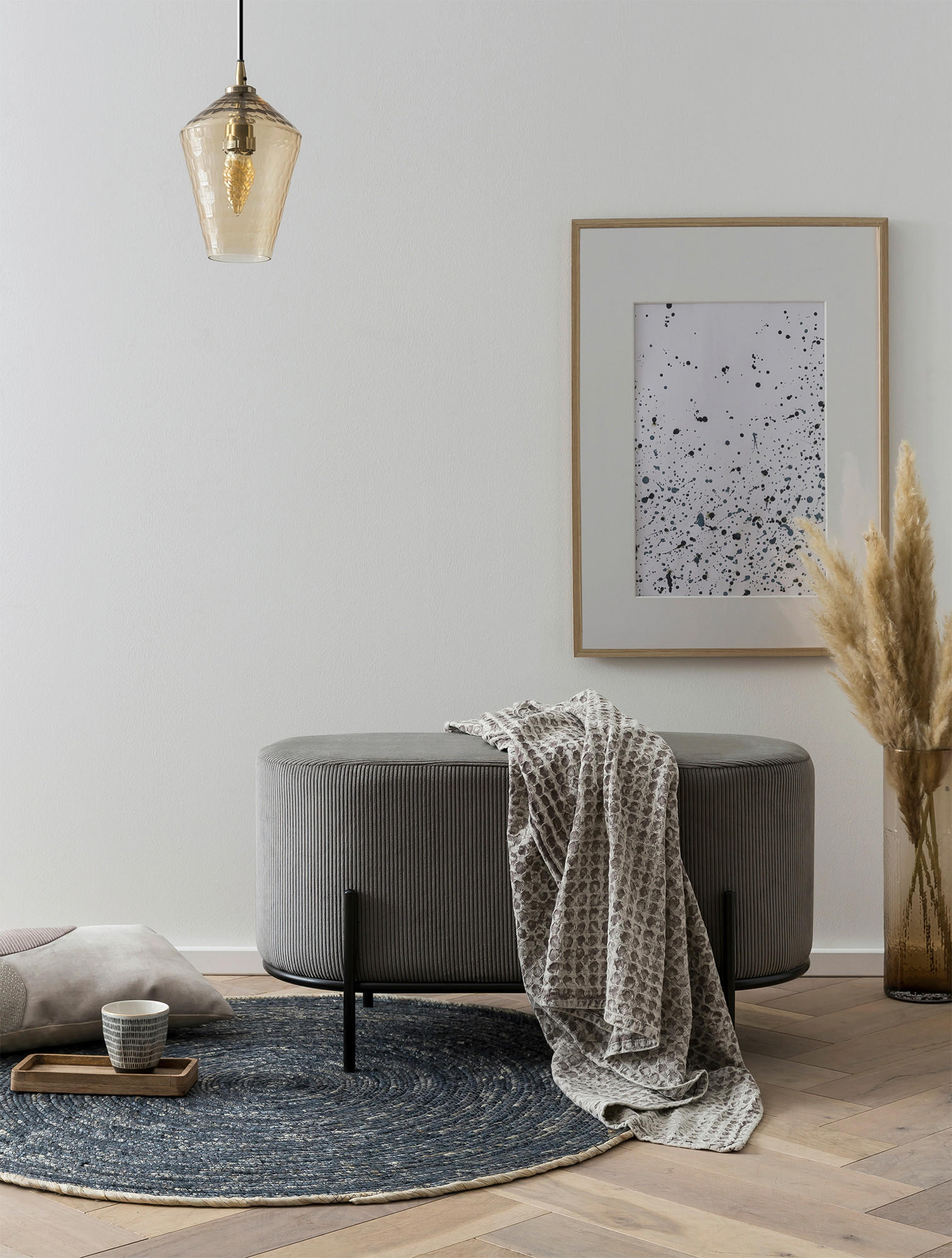 HOCKER in Textil Grau  - Schwarz/Grau, MODERN, Textil/Metall (80/42/40cm) - Livetastic