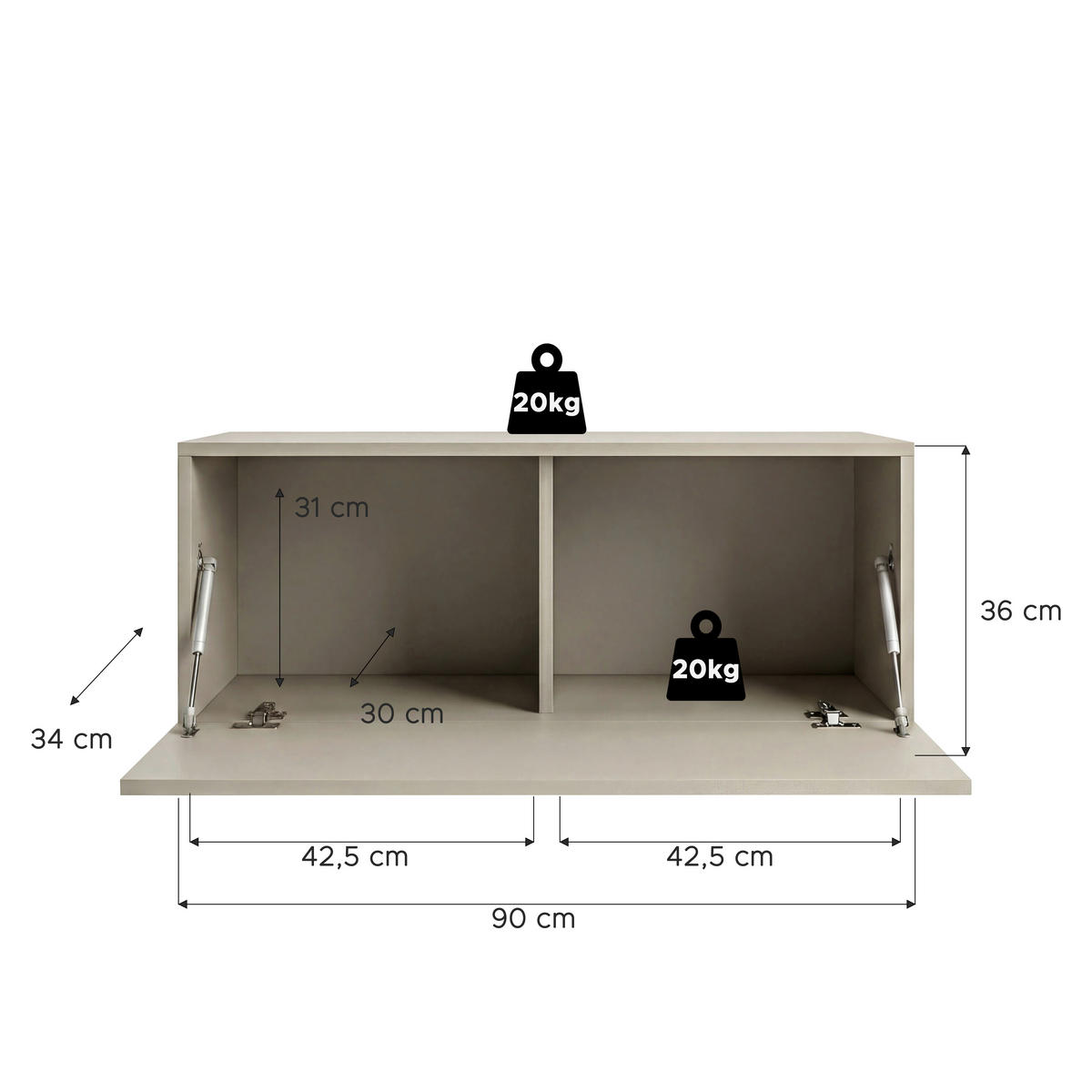 LOWBOARD  90/36/34 cm  stehend, hängend  - Kaschmir/Schwarz, Design, Holzwerkstoff/Kunststoff (90/36/34cm) - MID.YOU
