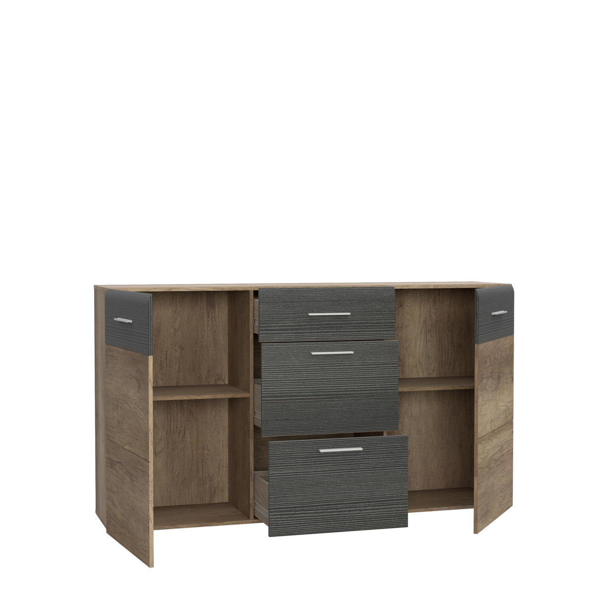 TÁLALÓSZEKRÉNY 180/101/41 cm  - tölgyfa színű/alumíniumszínű, Basics, műanyag/faalapú anyag (180/101/41cm) - Xora