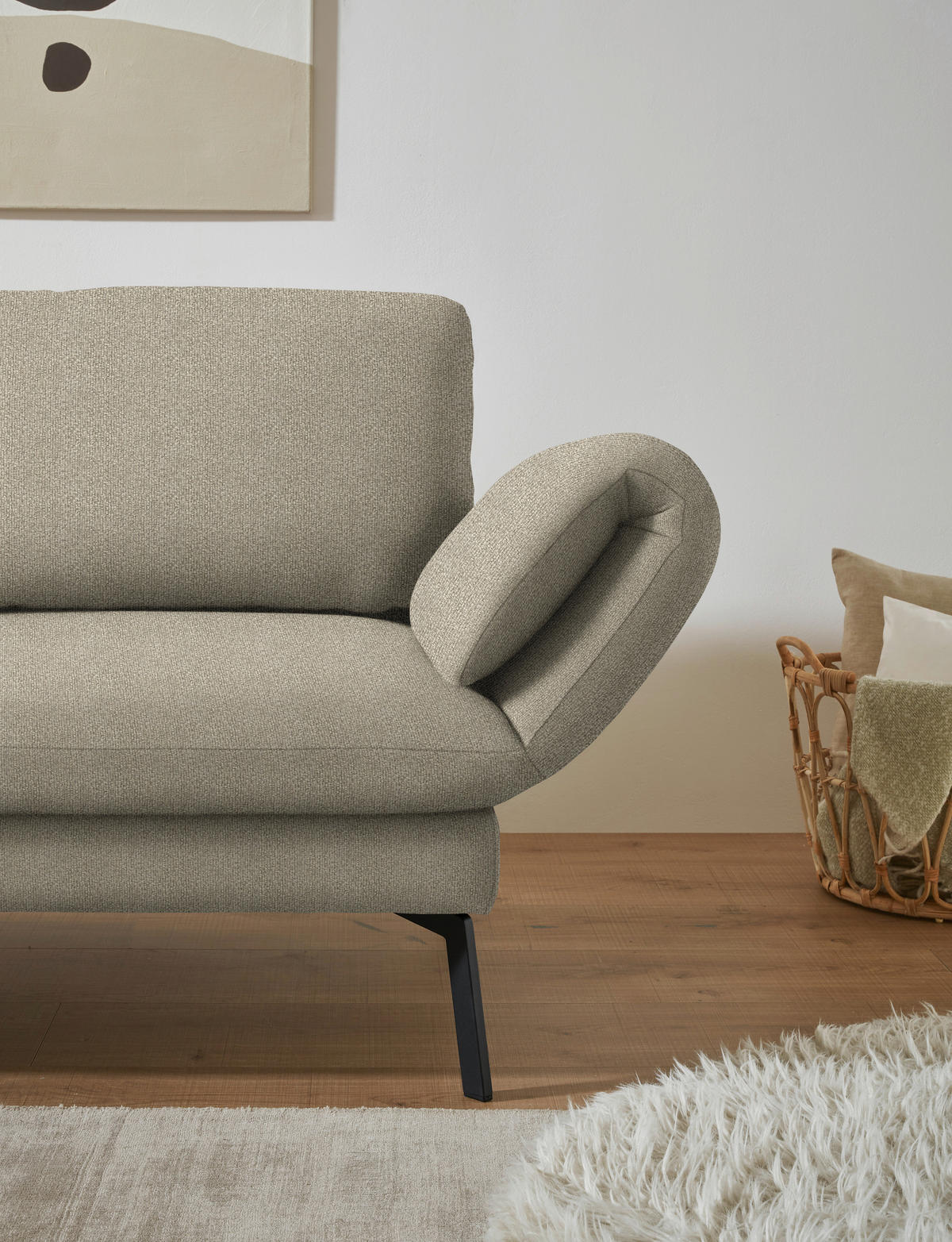ECKSOFA  in Flachgewebe Sandfarben  175-224/255-365 cm  - Sandfarben/Schwarz, Design, Textil/Metall (175-224/255-365cm) - Dieter Knoll