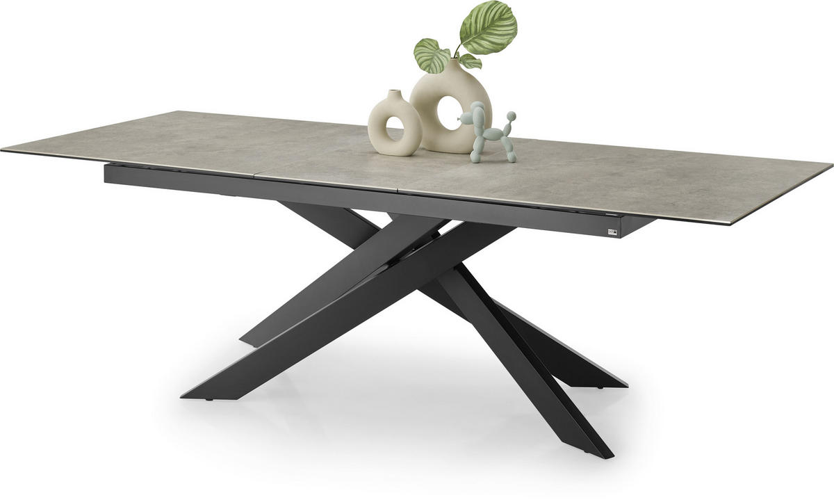 ESSTISCH in Metall, Glas, Keramik 200-250/100/75 cm  - Schwarz/Grau, Design, Glas/Keramik (200-250/100/75cm) - SetOne by Musterring