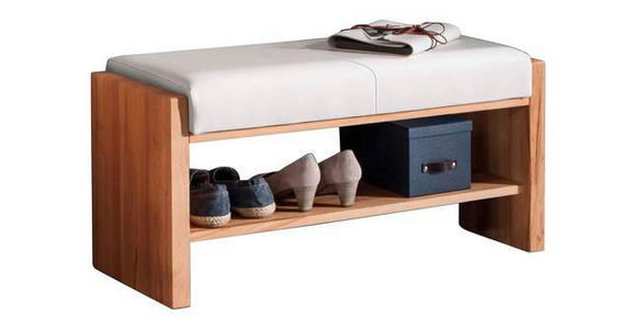GARDEROBENBANK Echtleder Kernbuche massiv Weiß, Buchefarben - Buchefarben/Weiß, MODERN, Leder/Holz (88/44/42cm) - Linea Natura