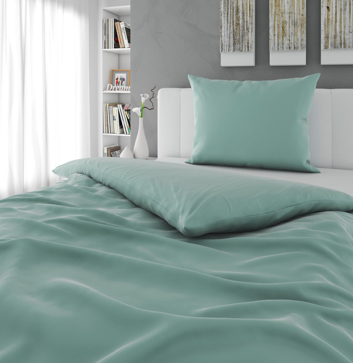BETTWÄSCHESET 2-teilig TANJA Satin 160/210 cm  - Salbeigrün, Basics, Textil (160/210cm) - Novel