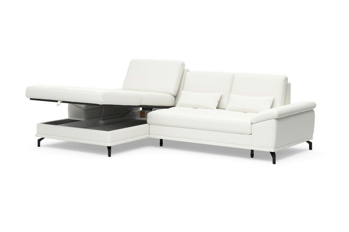 ECKSOFA  Mikrofaser Kombination Echtleder/Stoff Weiss  - Weiss/Schwarz, Basics, Leder/Textil (176/301cm) - Sit & More