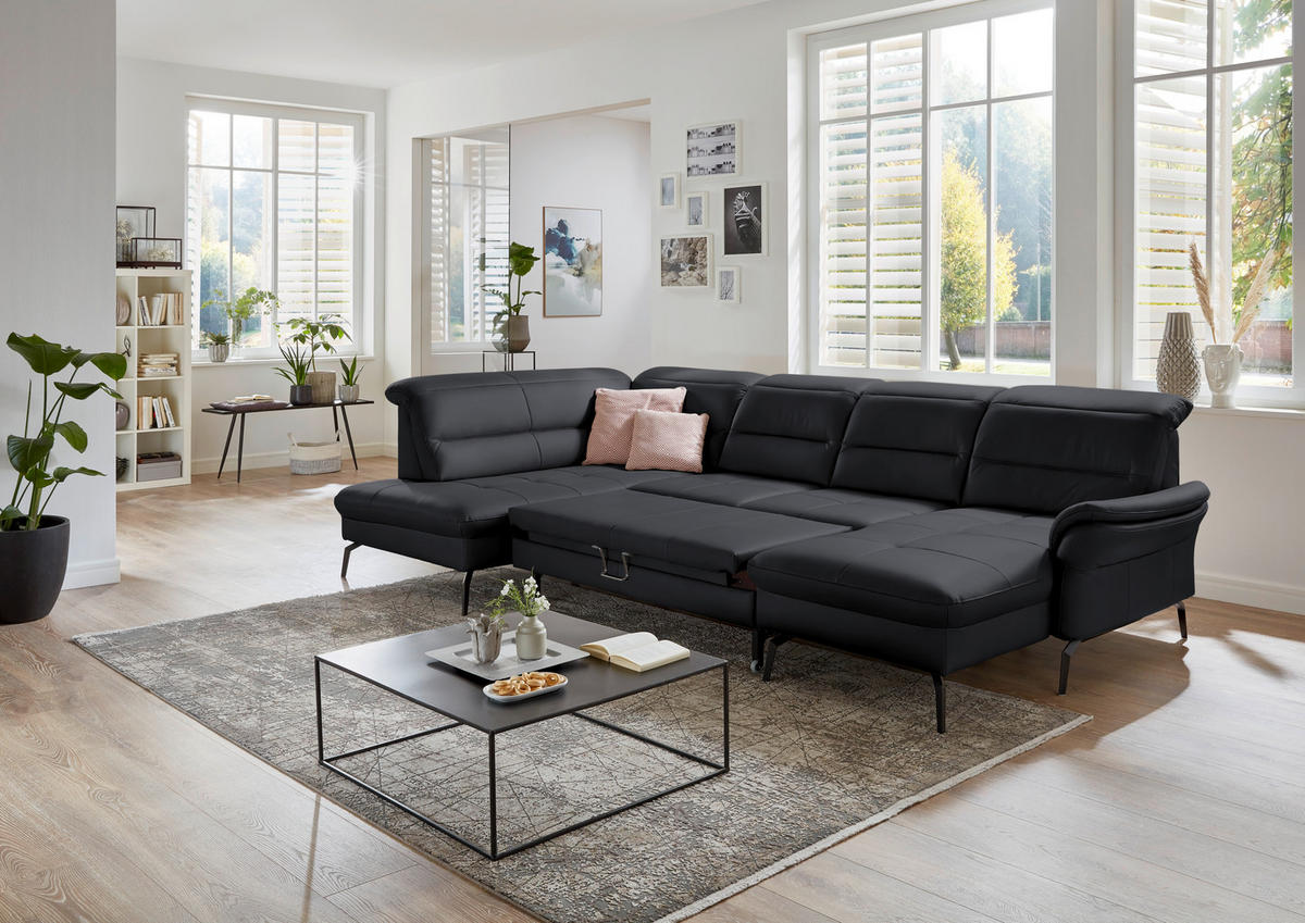 WOHNLANDSCHAFT in Echtleder Anthrazit  - Anthrazit/Schwarz, Design, Leder/Metall (206/336/181cm) - Beldomo Speed