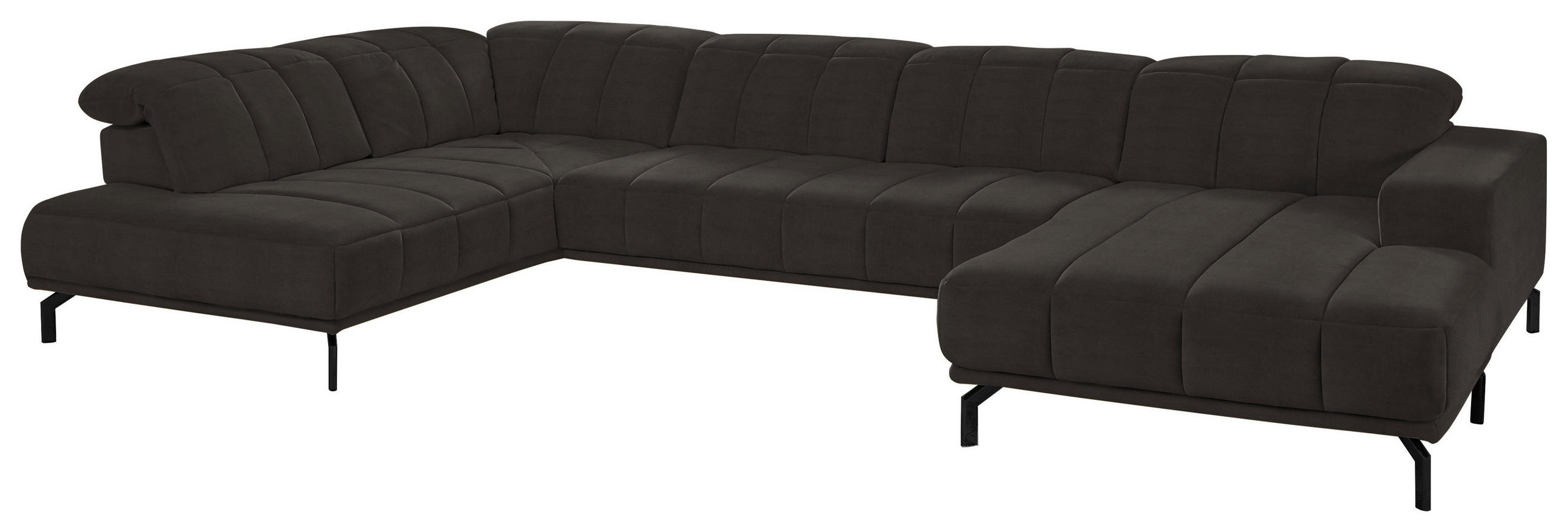 WOHNLANDSCHAFT Dunkelbraun Velours  - Dunkelbraun/Schwarz, Design, Textil/Metall (219/383/195cm) - Beldomo Style