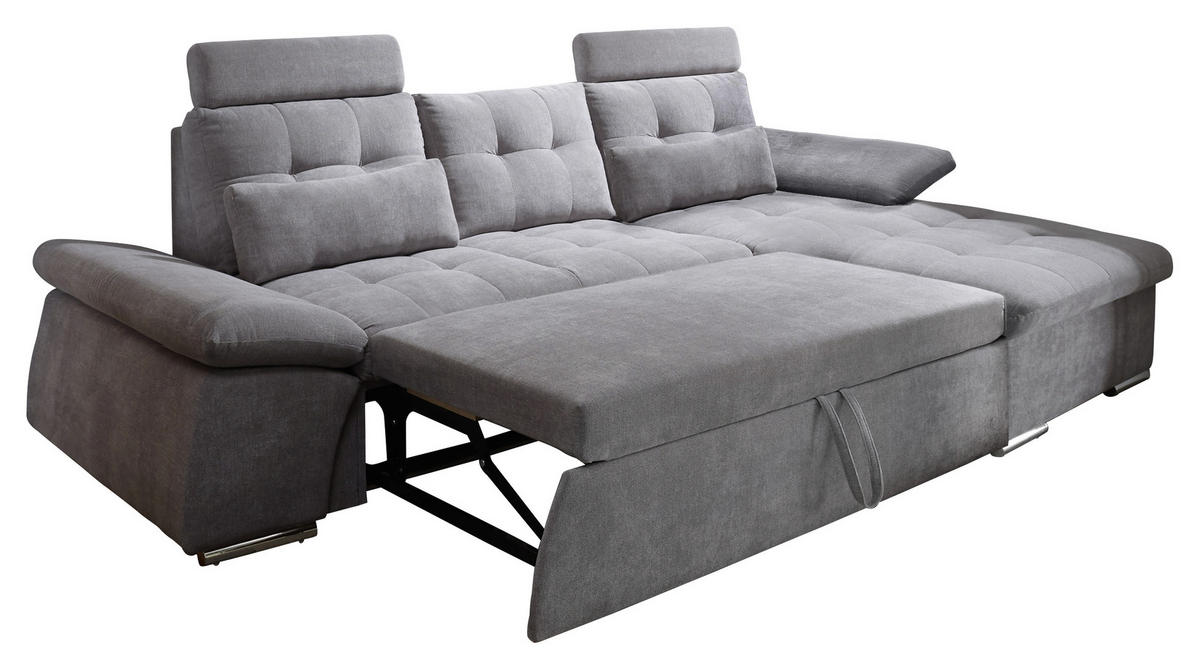 ECKSOFA Dunkelgrau Mikrovelours  - Dunkelgrau/Silberfarben, KONVENTIONELL, Kunststoff/Textil (268/170cm) - MID.YOU