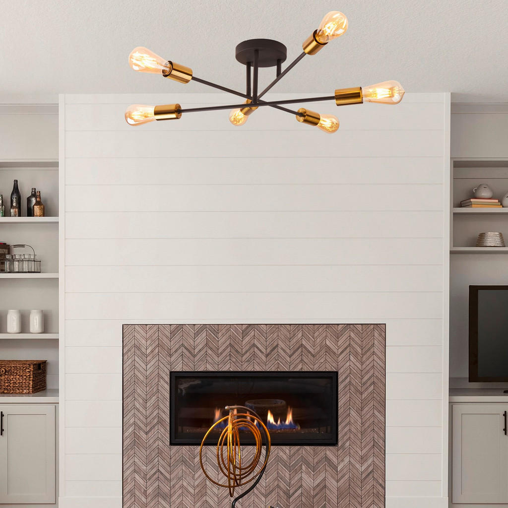 Thumbnail - Searchlight Deckenleuchte Armstrong, Schwarz, Messing, Metall, 20 cm, Lampen & Leuchten, Innenbeleuchtung, Leuchten nach...