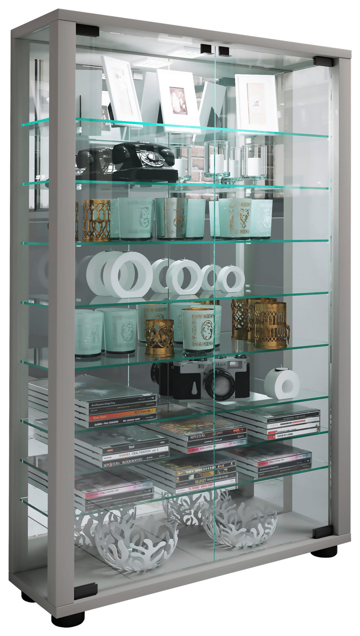 VITRINE in Silberfarben  - Silberfarben, Modern, Glas/Holzwerkstoff (59/91,3/18cm) - MID.YOU