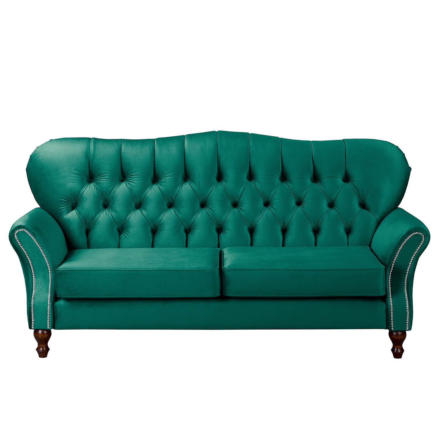 3-SITZER-SOFA Velours Grün  - Dunkelbraun/Grün, Design, Holz/Textil (210/98/95cm) - P & B