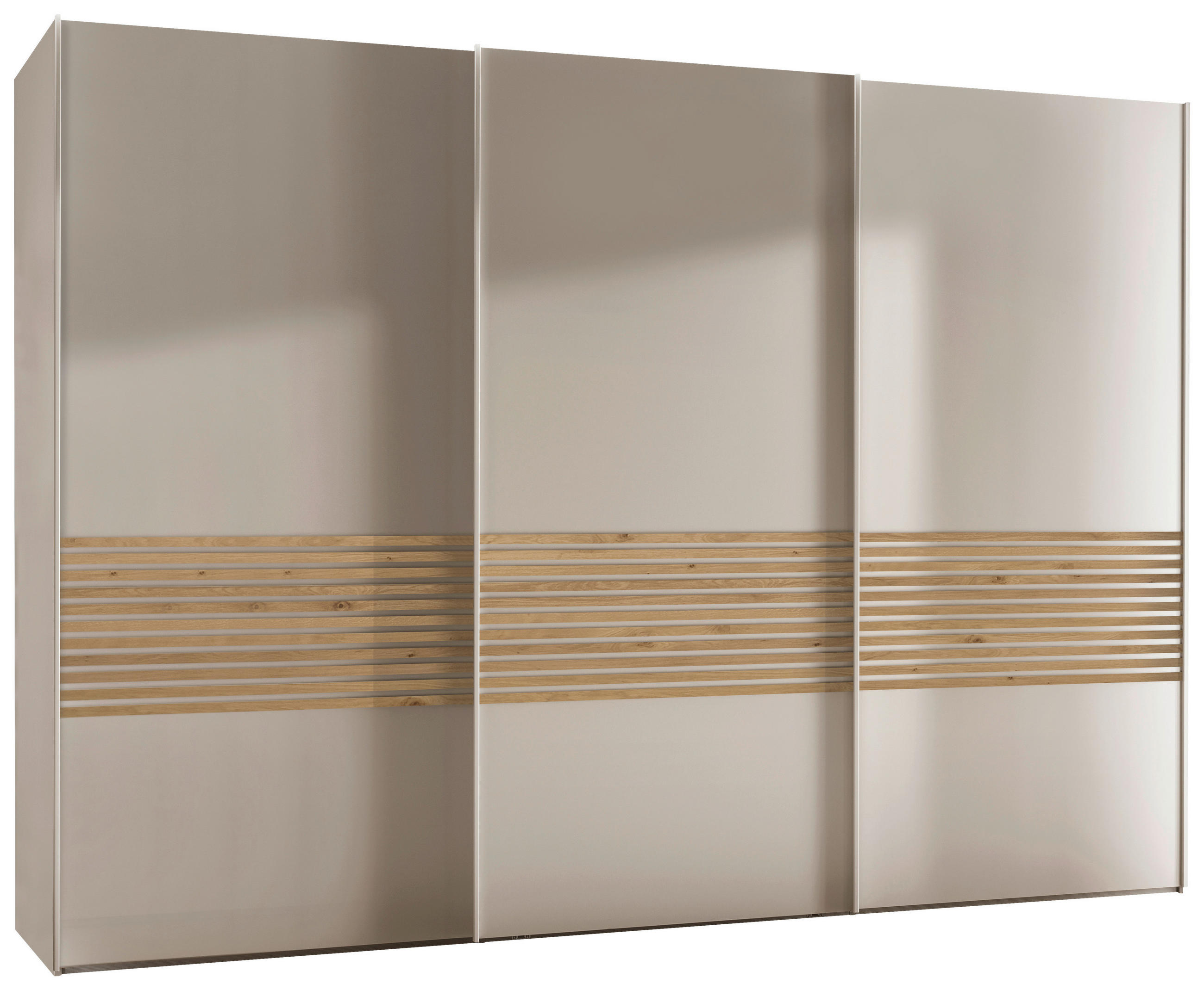 SCHWEBETÜRENSCHRANK in Champagner, Eiche Bianco  - Eiche Bianco/Champagner, Design, Holzwerkstoff/Metall (300/236/67cm) - Novel