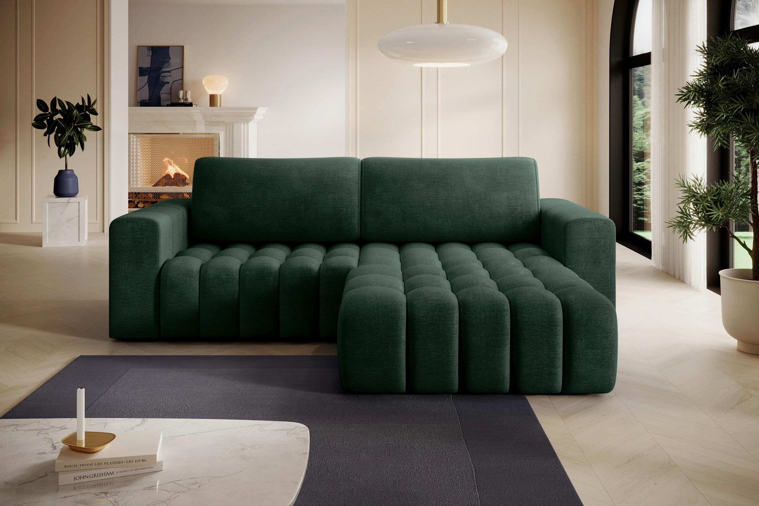 ECKSOFA BONETT in Samt Dunkelgrün  250/175 cm  - Dunkelgrün/Schwarz, Design, Kunststoff/Textil (250/175cm) - MID.YOU