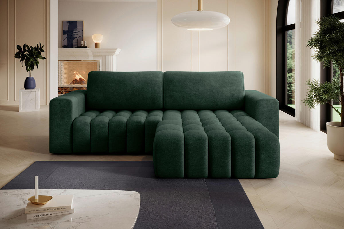 ECKSOFA BONETT in Samt Dunkelgrün  250/175 cm  - Dunkelgrün/Schwarz, Design, Kunststoff/Textil (250/175cm) - MID.YOU