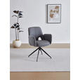 ARMLEHNSTUHL  Sitzfläche 360° drehbar, automatische Rückholfunktion Leinenoptik Echtleder  - Anthrazit/Schwarz, Design, Leder/Textil (60/85/62cm) - Dieter Knoll