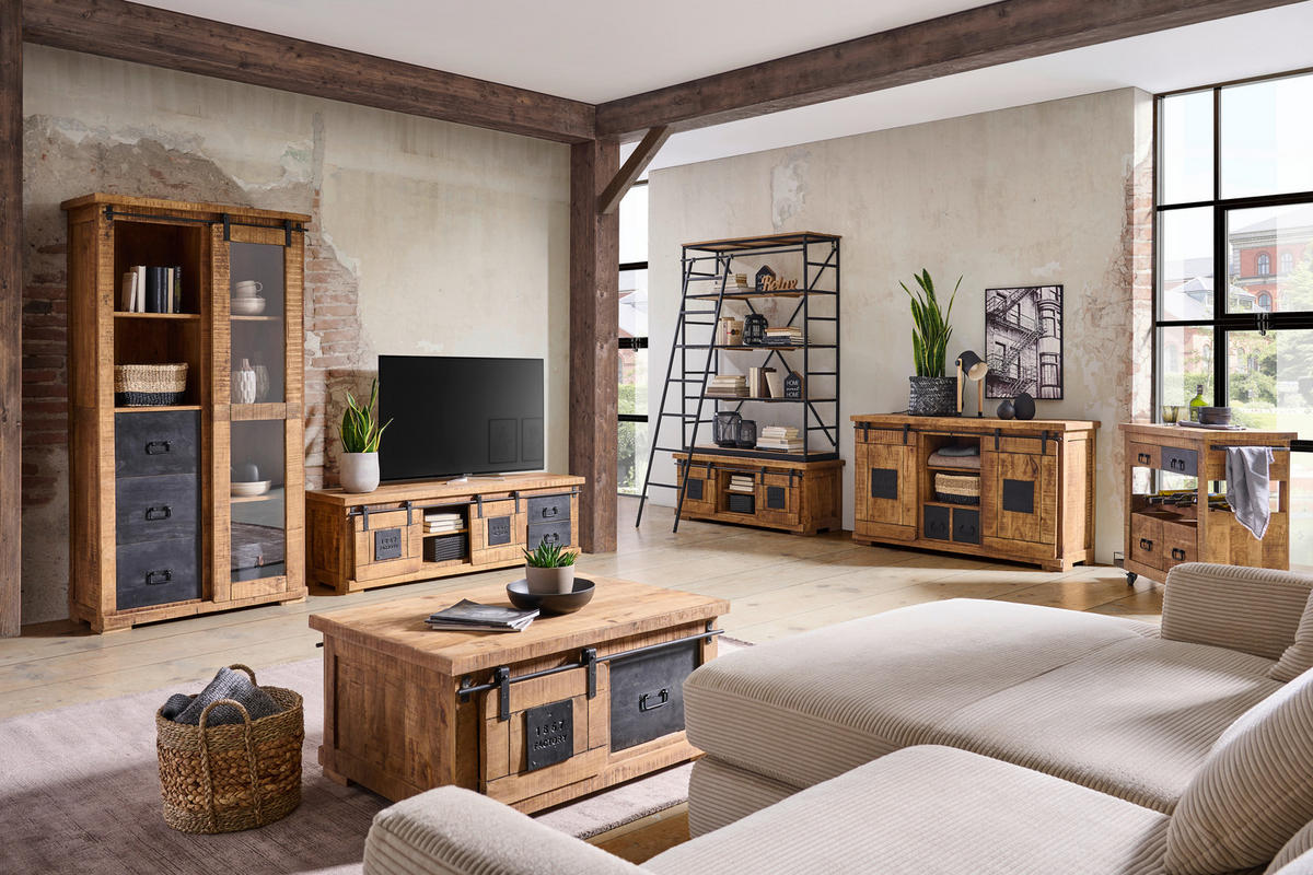 TV-BÄNK  i 160/50/45 cm  - svart/naturfärgad, Klassisk, metall/trämaterial (160/50/45cm) - Landscape