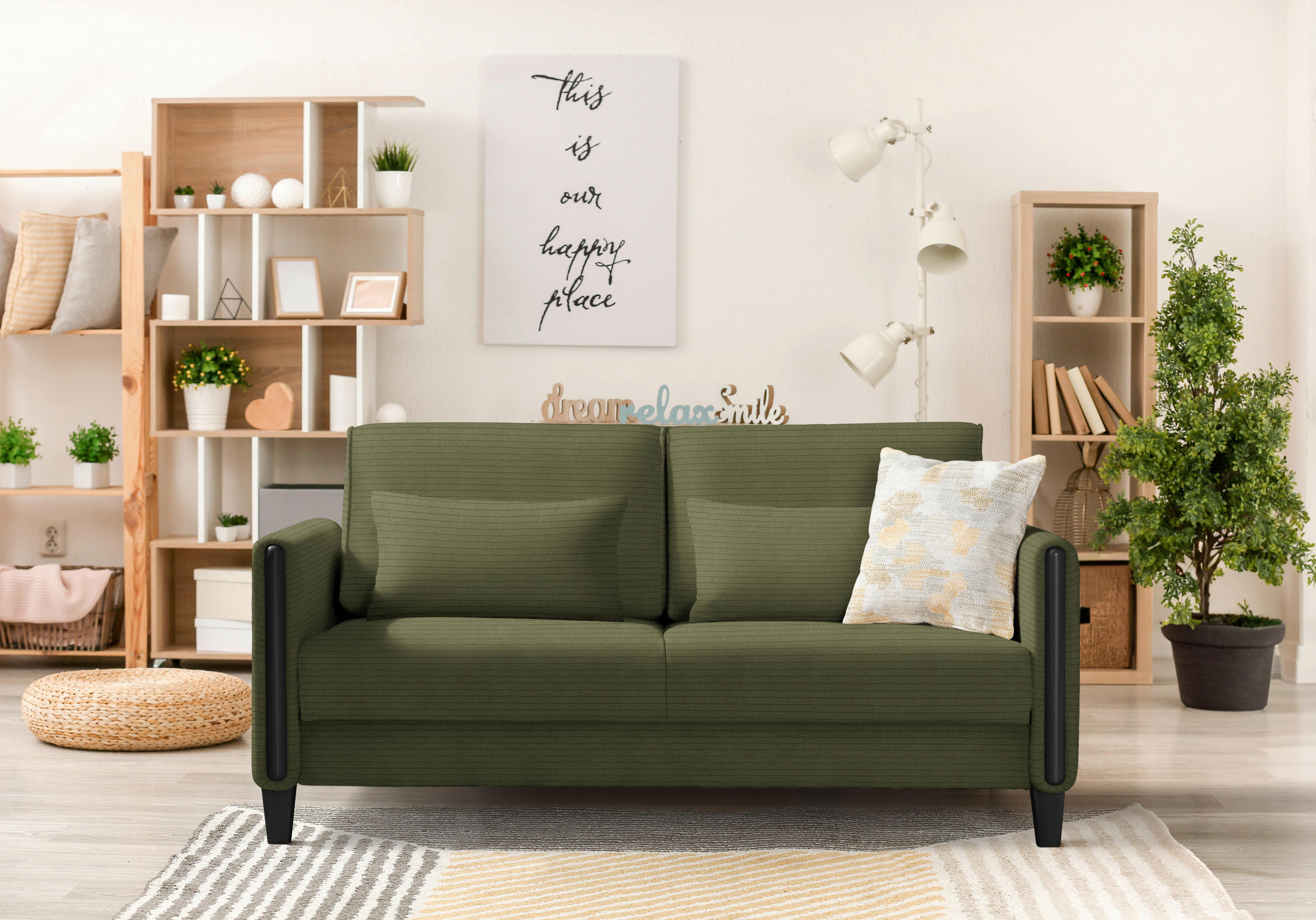 SCHLAFSOFA in Holz, Textil Schwarz, Olivgrün  - Schwarz/Olivgrün, Design, Holz/Textil (174/88/104cm) - Niels Andersson