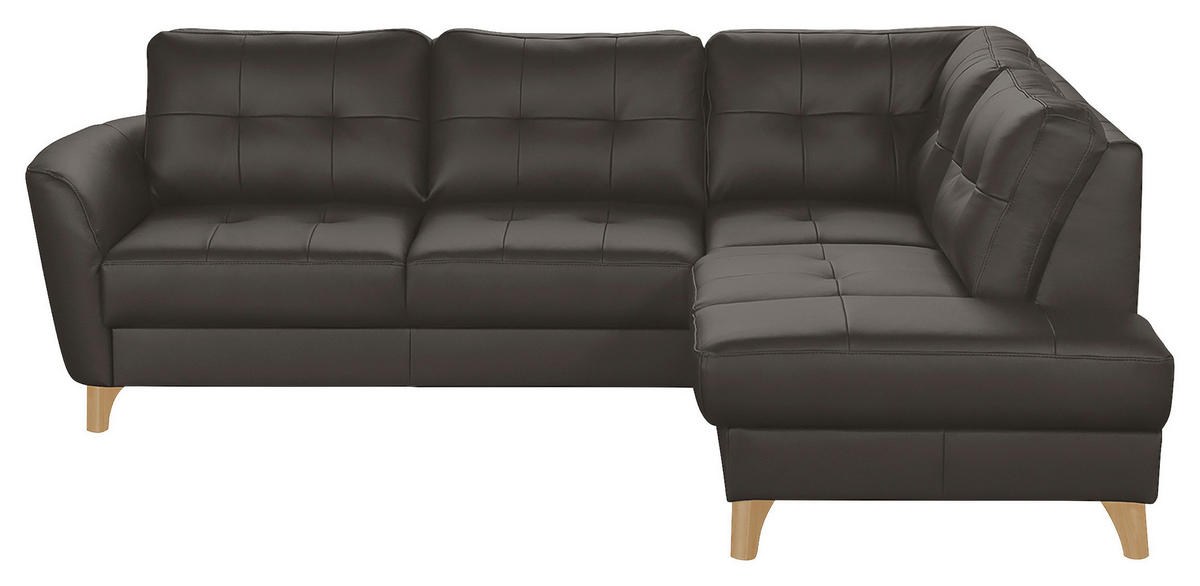 ECKSOFA Dunkelbraun Echtleder Lederlook  - Dunkelbraun/Buchefarben, Design, Leder/Holz (236/190cm) - Livetastic