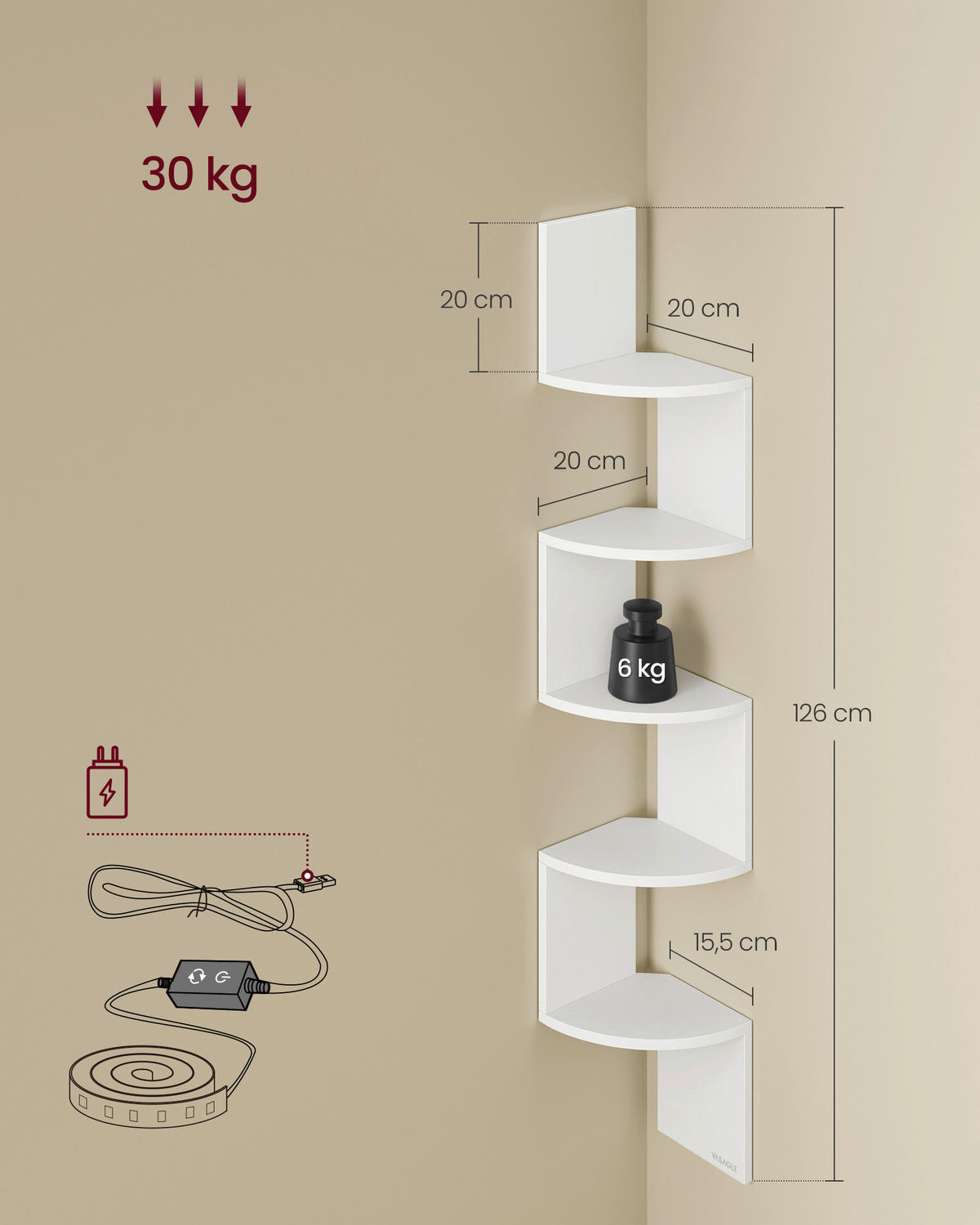 ECKREGAL - Weiß, Trend, Holzwerkstoff (20,1/126,1/20,1cm) - Boxxx
