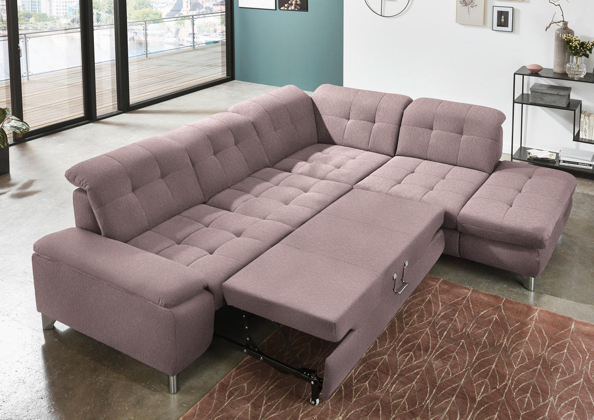 ECKSOFA in Chenille Altrosa  310/260 cm  - Chromfarben/Altrosa, Design, Textil/Metall (310/260cm) - Beldomo Speed