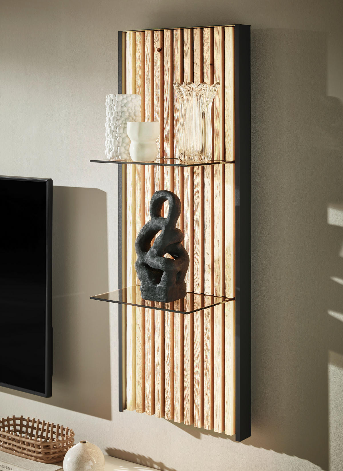 WOHNWAND  in Weiss, Eichefarben 346/205/49 cm  - Weiss/Eichefarben, Design, Glas/Holz (346/205/49cm) - Johann Jakob