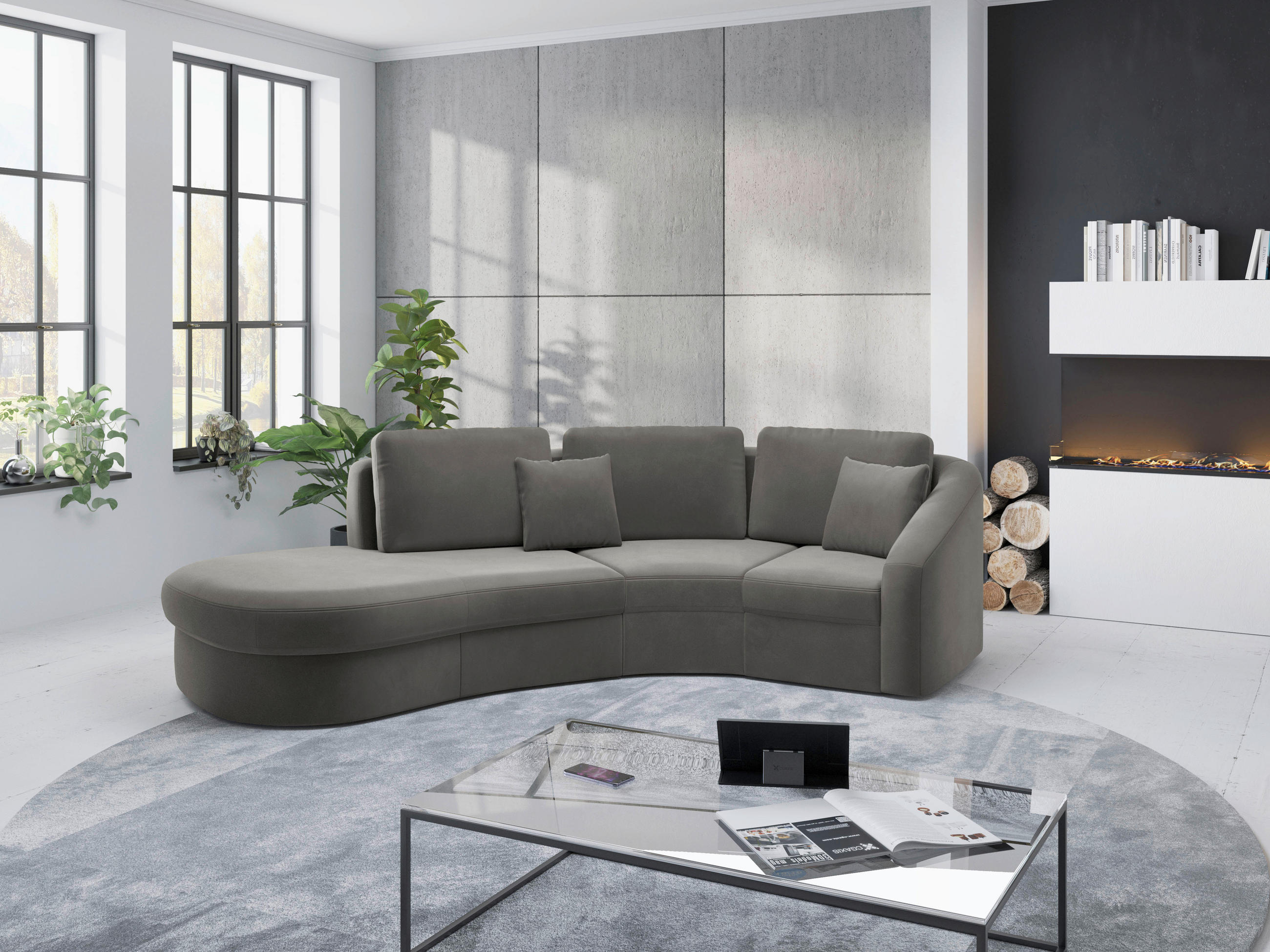 ECKSOFA in Samt Grau  - Schwarz/Grau, Modern, Kunststoff/Textil (230/266cm) - Sit & More