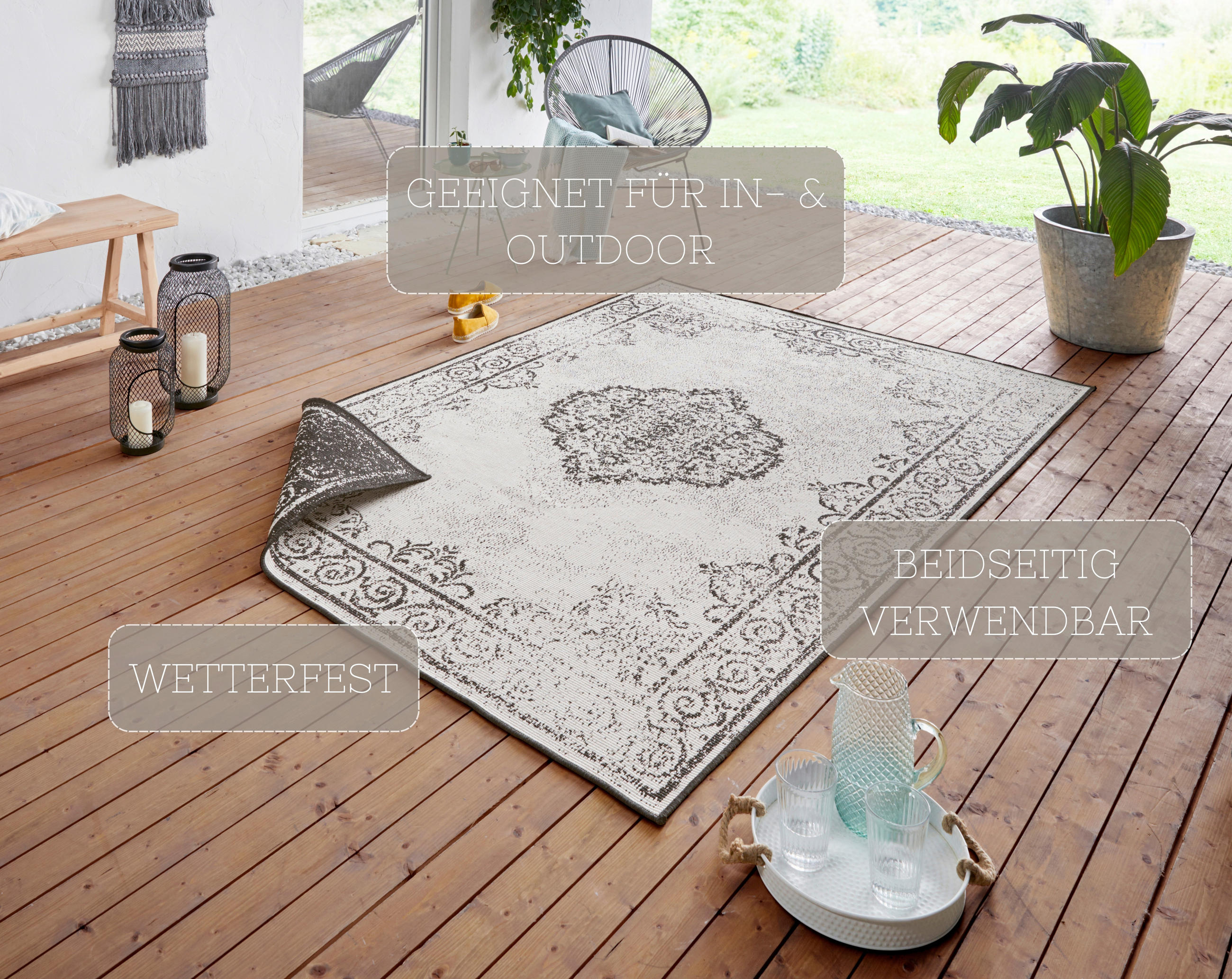 OUTDOORTEPPICH 120/170 cm Twin Supreme Creme, Schwarz  - Creme/Schwarz, Design, Kunststoff (120/170cm)