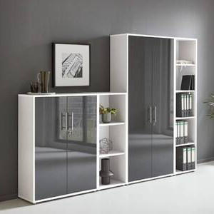 AKTENSCHRANK Weiß, Anthrazit Hochglanz  - Anthrazit Hochglanz/Weiß, MODERN, Holzwerkstoff (257/186/33cm) - MID.YOU