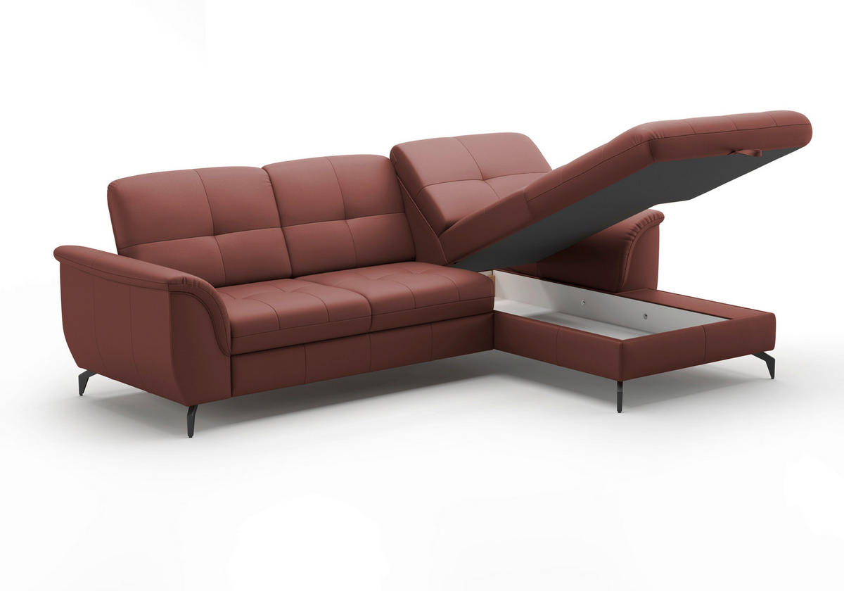 ECKSOFA in Echtleder Rotbraun  262/164 cm  - Rotbraun/Schwarz, MODERN, Leder/Metall (262/164cm) - Sit & More