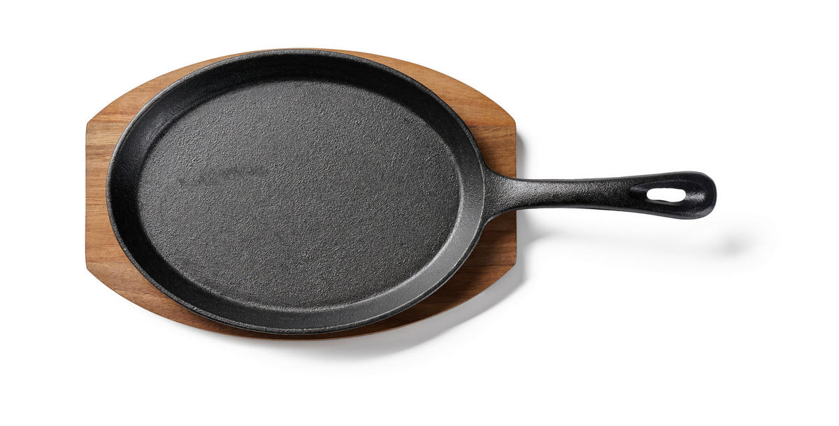BRATPFANNE  - Schwarz/Naturfarben, Basics, Holz/Metall (37,5/17,5/2cm) - Homeware Profession.