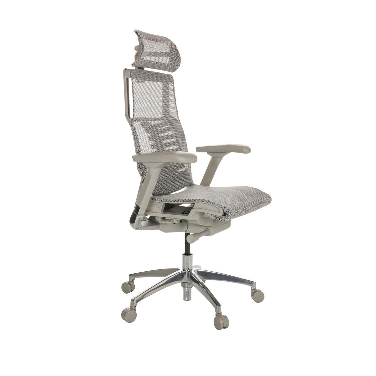 DREHSTUHL  in Netz Hellgrau  - Hellgrau/Alufarben, Basics, Kunststoff/Textil (67/119-135/60cm) - MID.YOU
