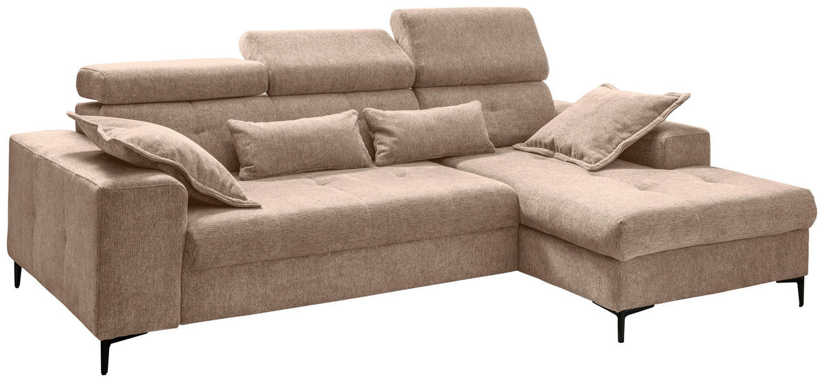 ECKSOFA Chenille Hellbraun  - Hellbraun/Schwarz, Basics, Textil/Metall (270/186cm) - Livetastic