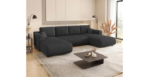 Wohnlandschaft inkl. Funktion Anthrazit Cord  - Anthrazit/Schwarz, KONVENTIONELL, Textil (200/360/200cm) - Xora