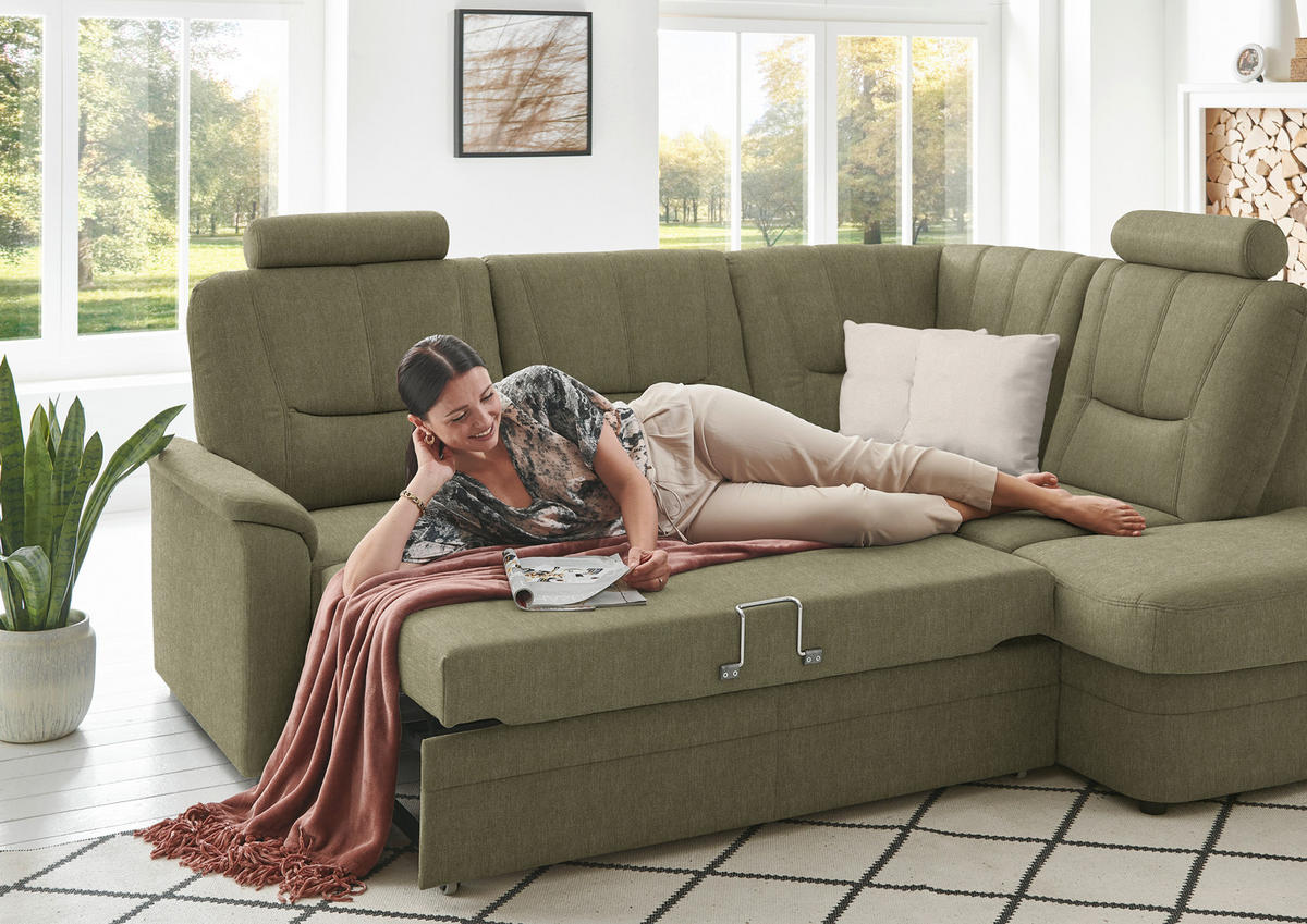 ECKSOFA  in Chenille Grün  235/185 cm  - Schwarz/Grün, KONVENTIONELL, Kunststoff/Textil (235/185cm) - Beldomo Comfort