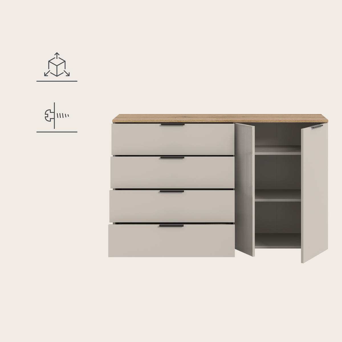 SIDEBOARD  140/86/38 cm 4 låda(or)  - svart/kashmir, Design, trämaterial/plast (140/86/38cm) - MID.YOU