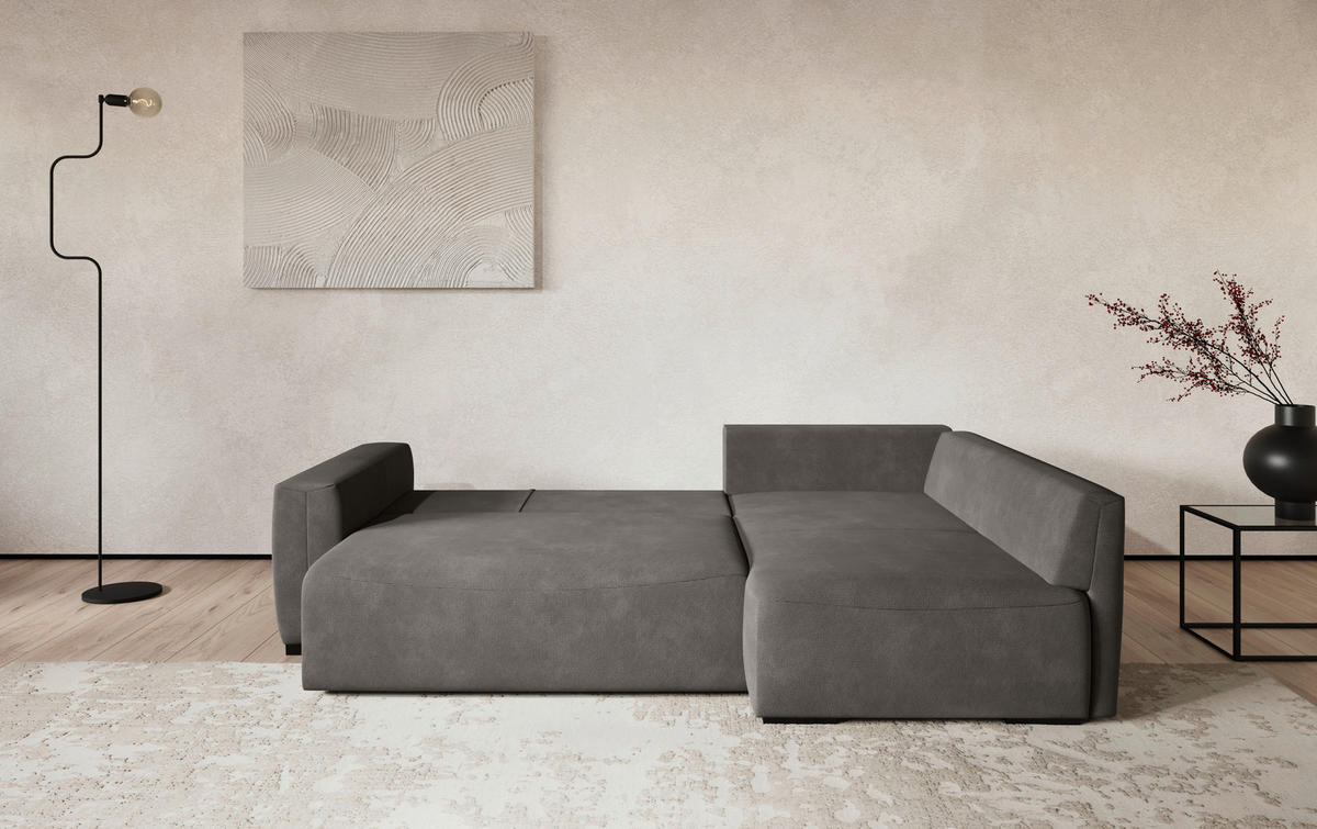 ECKSOFA GIRO in Chenille Grau  252/170 cm  - Schwarz/Grau, Trend, Kunststoff/Textil (252/170cm) - MID.YOU