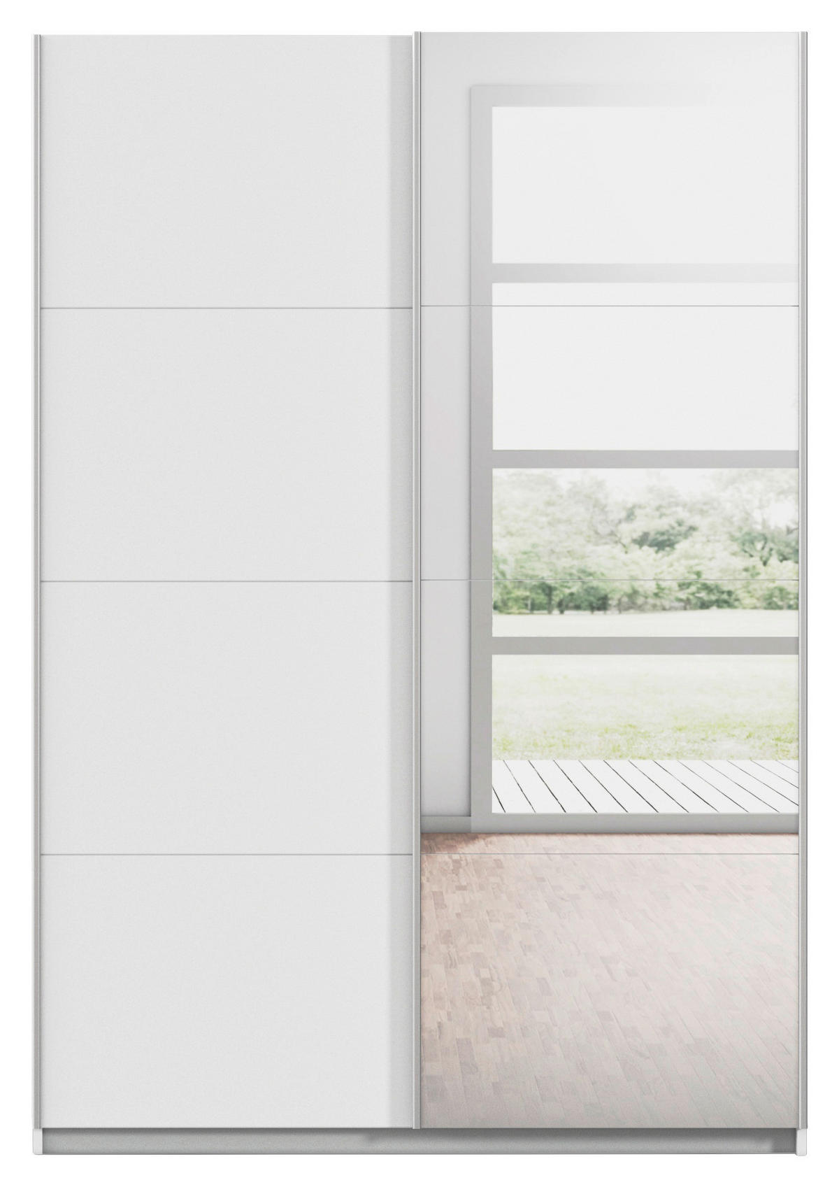 SCHWEBETÜRENSCHRANK in Weiss, Silberfarben  - Weiss/Silberfarben, Modern, Holzwerkstoff/Metall (136/197/61cm) - Rauch Möbel