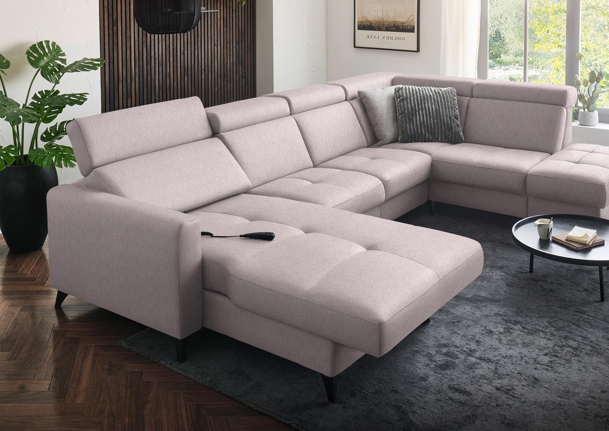 WOHNLANDSCHAFT Flachgewebe Altrosa  - Schwarz/Altrosa, Konventionell, Textil/Metall (174/333/215cm) - Beldomo System