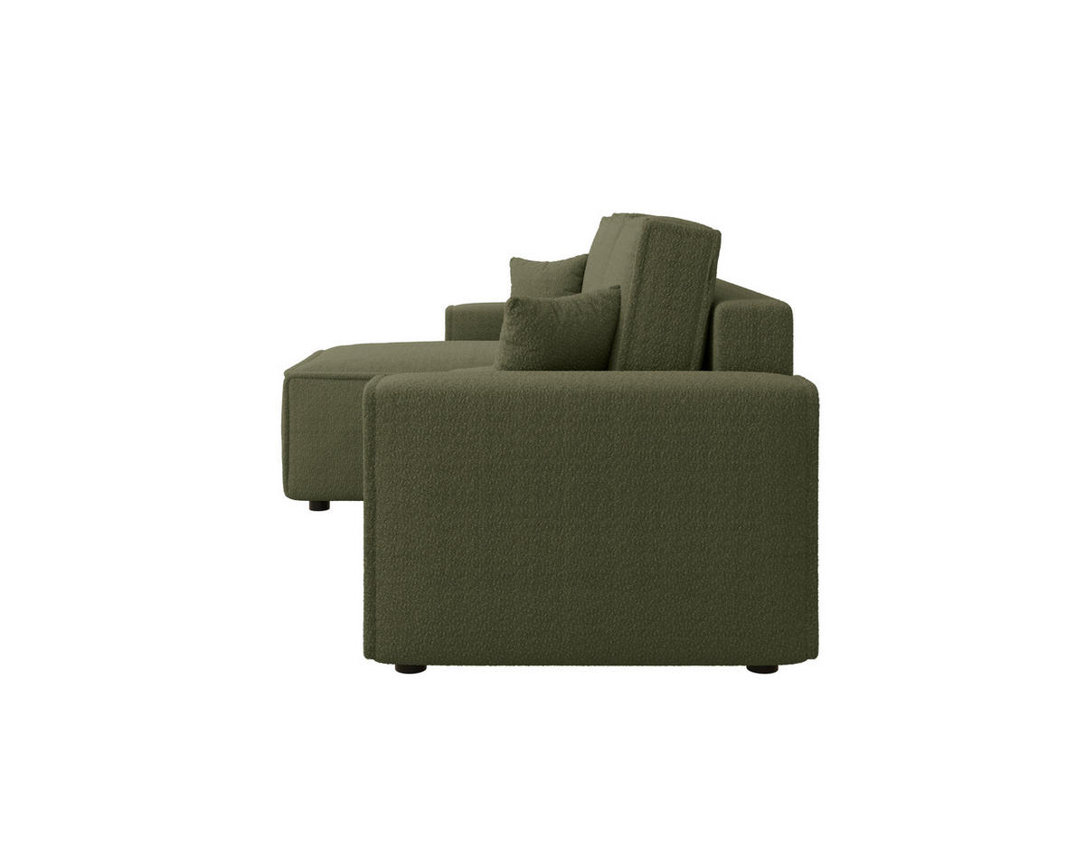ECKSOFA Grün Bouclé Zierkissen, Rückenkissen, Bettkasten, Schlaffunktion, Rücken echt, Liegefläche im Originalstoff  - Schwarz/Grün, MODERN, Kunststoff/Textil (143/232cm) - Carryhome
