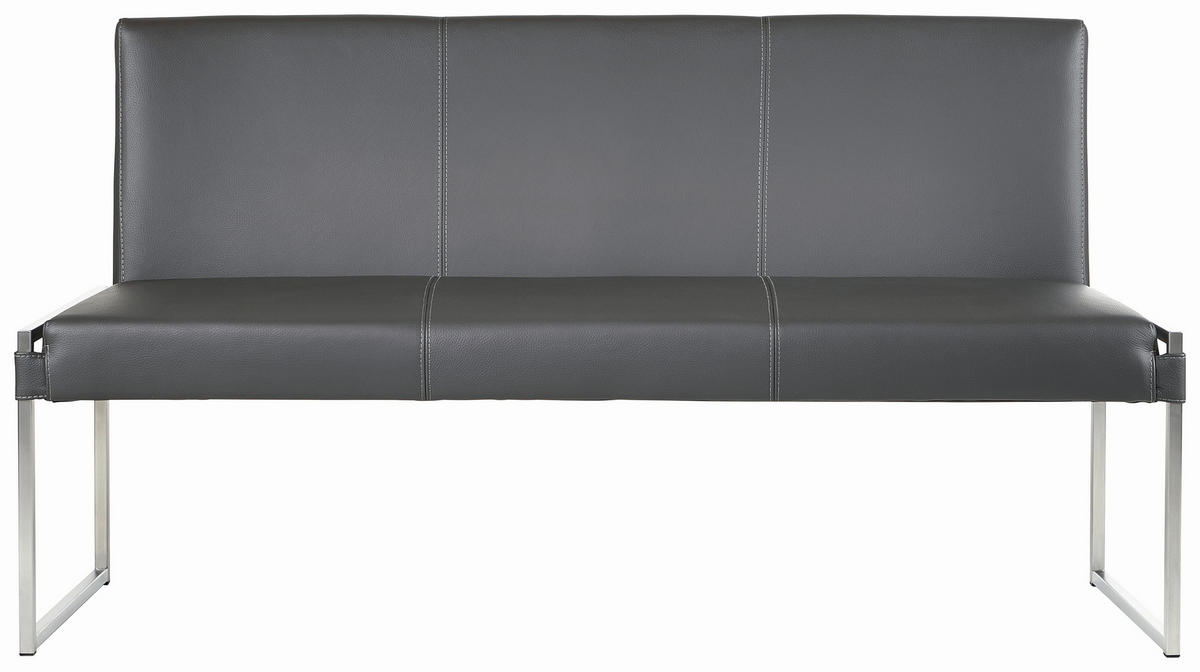 SITZBANK in Metall, Leder Grau  - Grau, Design, Leder/Metall (160/86/153cm) - Bert Plantagie
