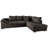 ECKSCHLAFSOFA in Mikrofaser Dunkelbraun  - Dunkelbraun/Silberfarben, Design, Holz/Textil (298/202cm) - MID.YOU