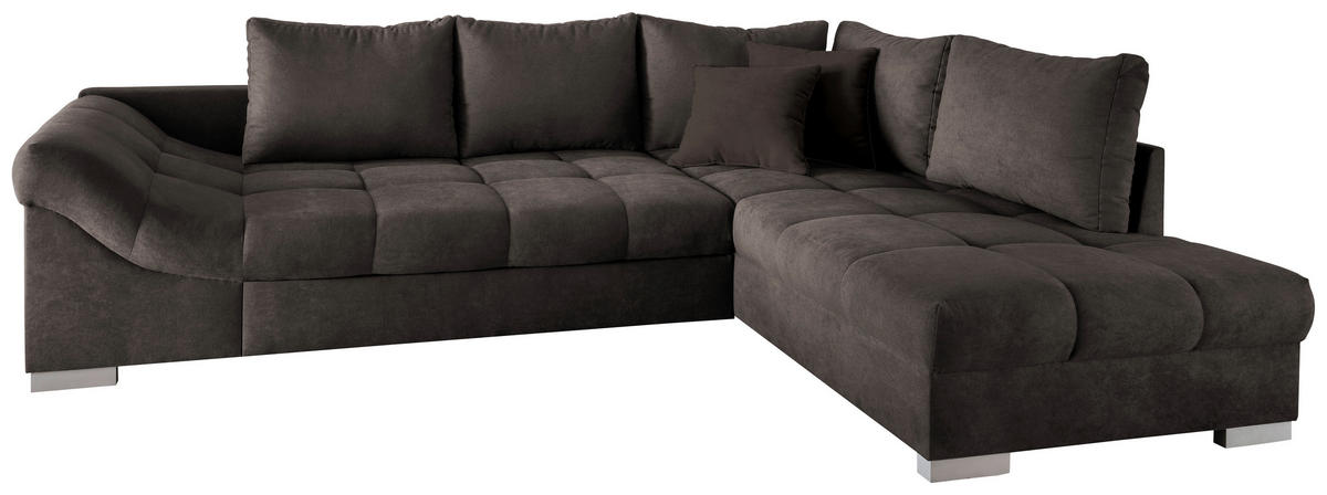 ECKSCHLAFSOFA in Mikrofaser Dunkelbraun  - Dunkelbraun/Silberfarben, Design, Holz/Textil (298/202cm) - MID.YOU
