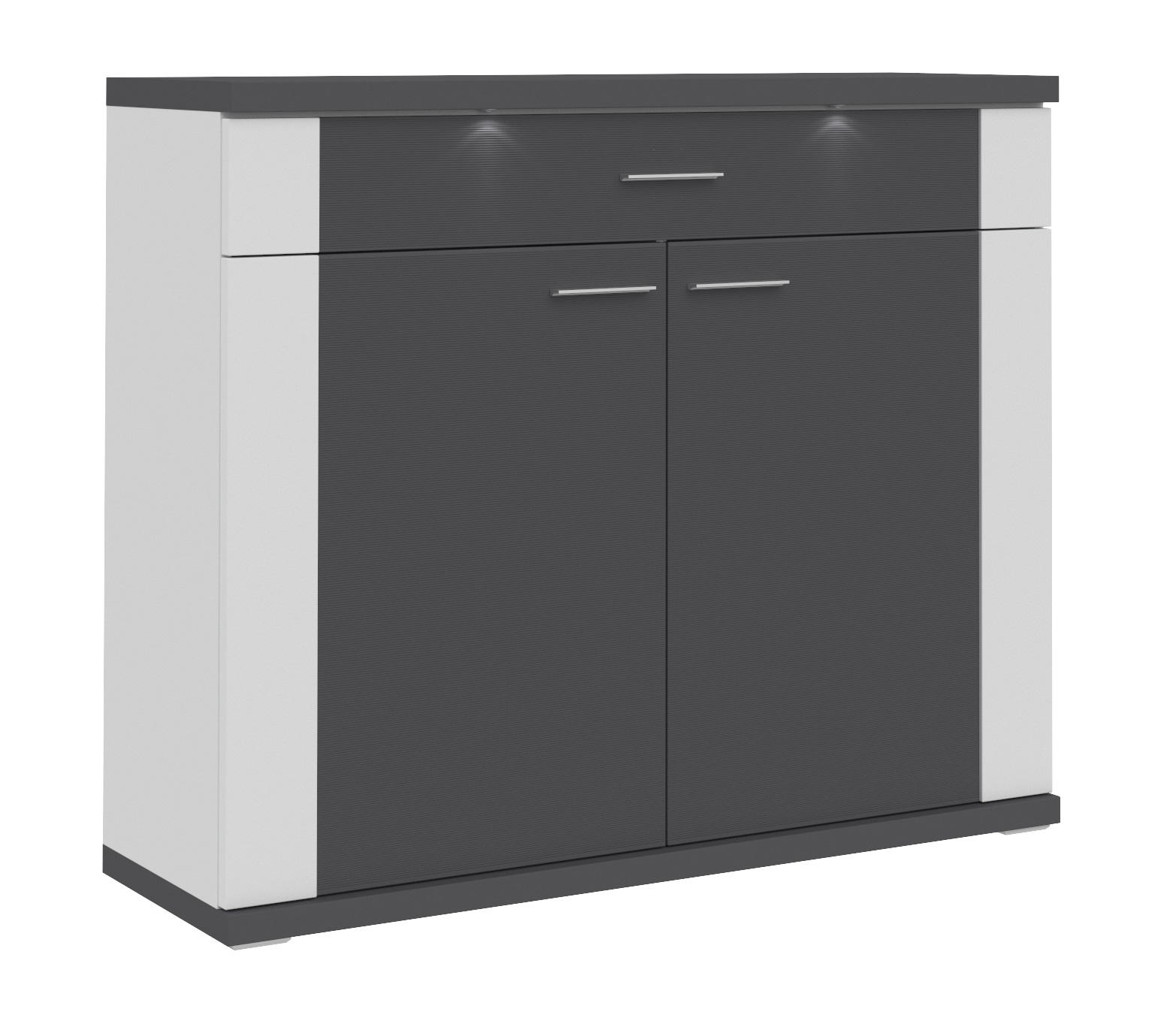 KOMMODE Graphitfarben, Weiß - Chromfarben/Graphitfarben, Design, Holzwerkstoff/Kunststoff (129/107/42cm) - Xora