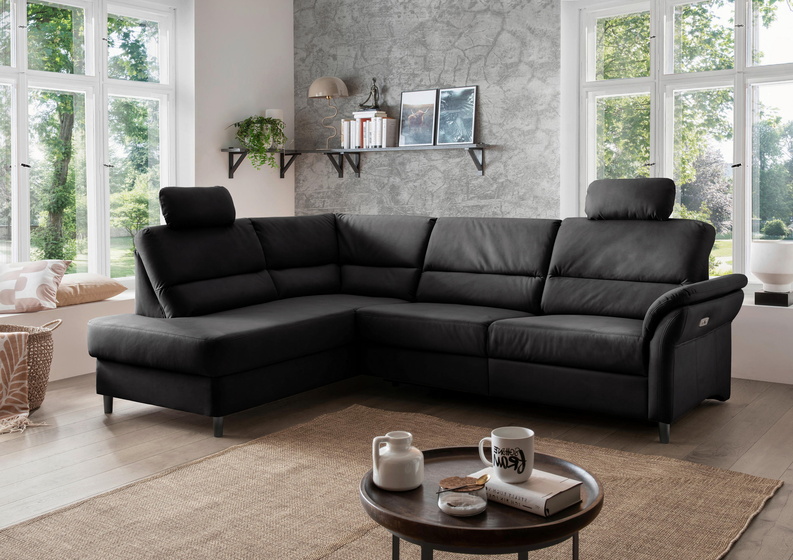 ECKSOFA Schwarz Lederlook  - Schwarz, MODERN, Holz/Textil (190/266cm) - Livetastic